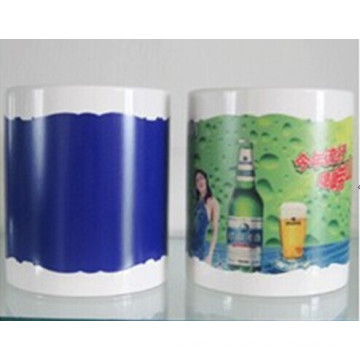 11oz white mug with patch color changing irregular edge blue